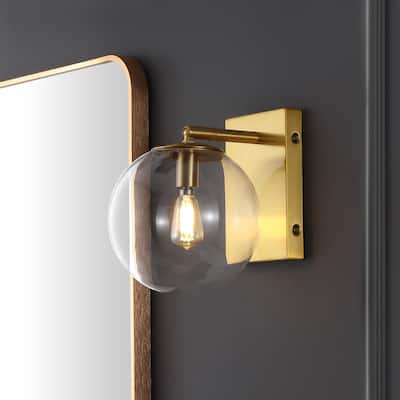 SAFAVIEH Lighting Seoul 9-inch Glass Orb Wall Sconce with Bulbs (Set of 2) - 8.5 in. W x 7 in. Dx 8.5 in. H