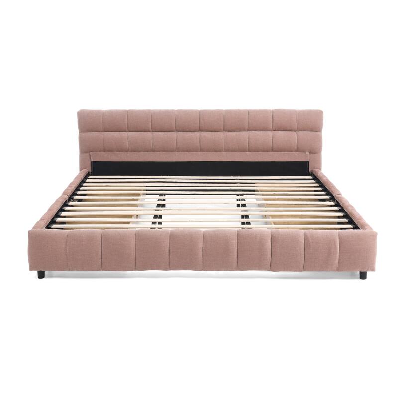 Roomfitters California King Upholstered Platform Bed with Storage, Chenille Fabric Frame with Headboard