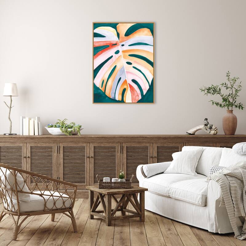Multicolor Monstera I by Jennifer Paxton Parker Framed Canvas Wall Art Print - Sylvie Maple