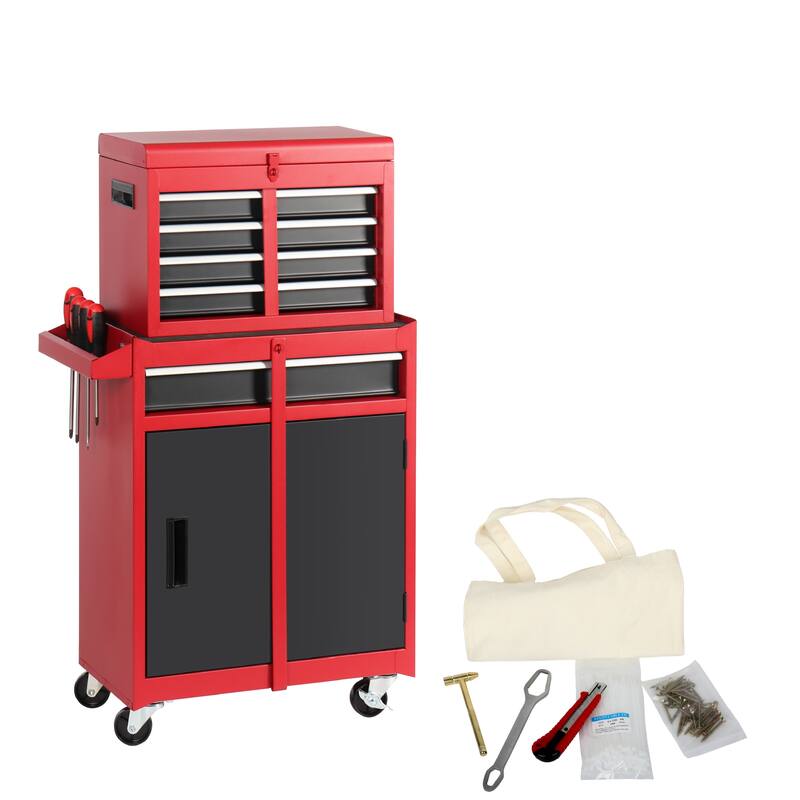 5-Drawer Rolling Tool Storage Cabinet with Detachable Top Tool Box - Red