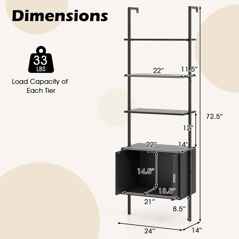 Gymax 72.5'' Tall Bookshelf 5 Tier Wall Mount Ladder Bookcase w/
