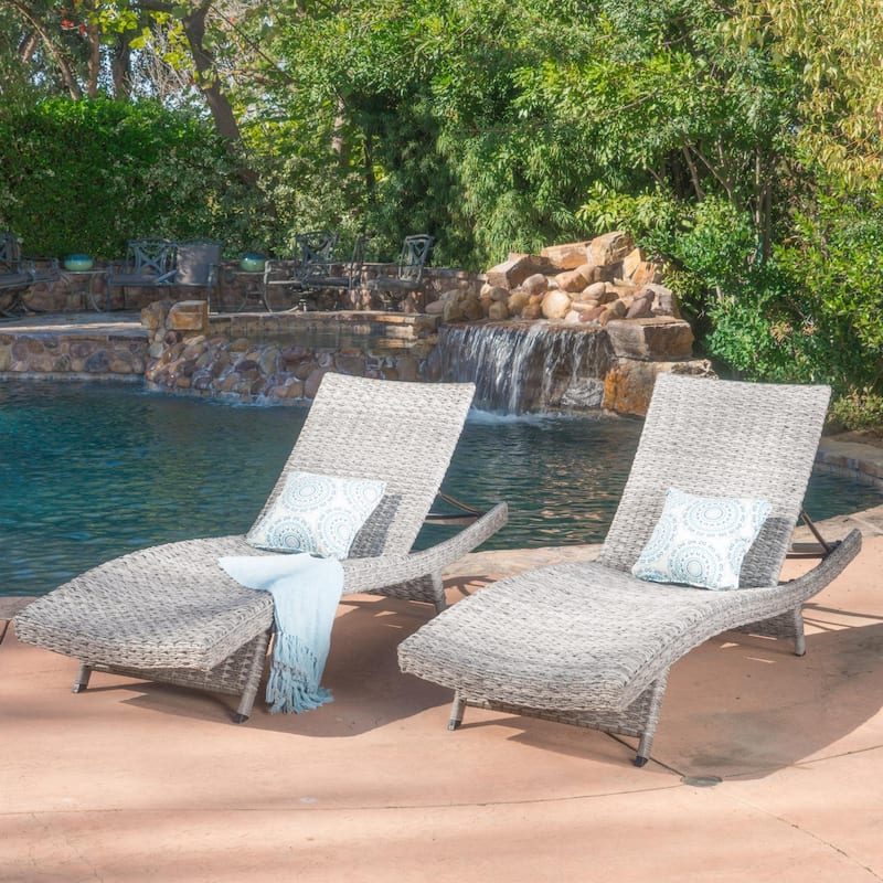 Rustic Outdoor Aluminum Frame Wicker Recliner Set of 2