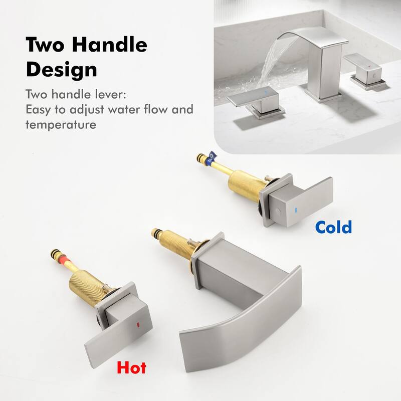 8 Inch Widespread Waterfall Bathroom Faucet with Pop-up Drain Kit Modern Double Handle Bathroom Sink Basin Vanity Faucet 3 Holes