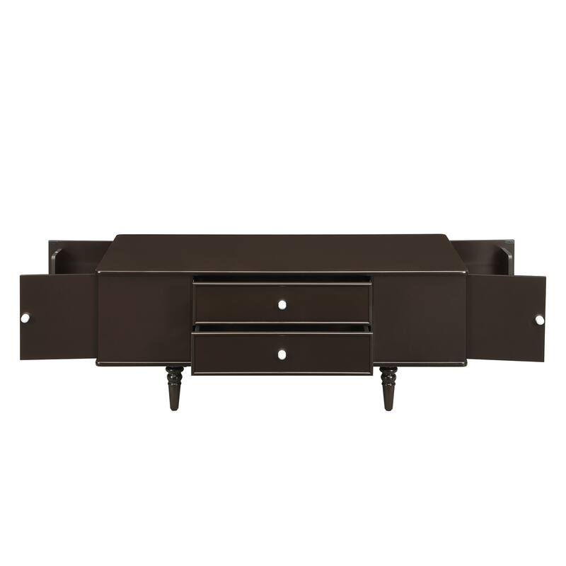 Modern Rectangle Coffee Table with 4 Drawers & 2 Side Hidden Storage Compartments, Center Table with 4 Solid Wood Legs