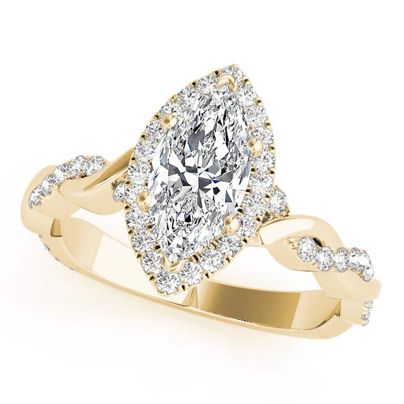 Auriya 14k Yellow Gold Lab Grown Marquise Diamond Halo Engagement Ring 0.50 to 5.00 ct. tw. (F-G VS) - 1.00 ct. center - 7