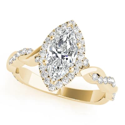 Auriya 14k Yellow Gold Lab Grown Marquise Diamond Halo Engagement Ring 0.50 to 5.00 ct. tw. (F-G VS)