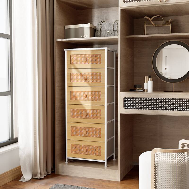 6 Drawers Chest - Vertical Storage Tower Steel / Wood / Fabric Dresser
