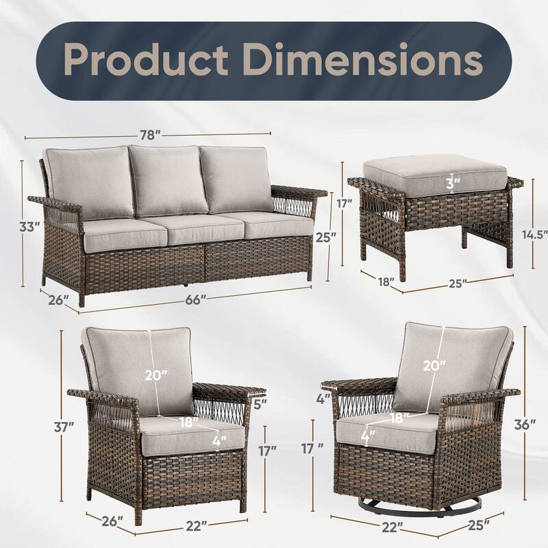 Pocassy Outdoor Swivel Chairs with Sofa Chair Ottoman and Table Set