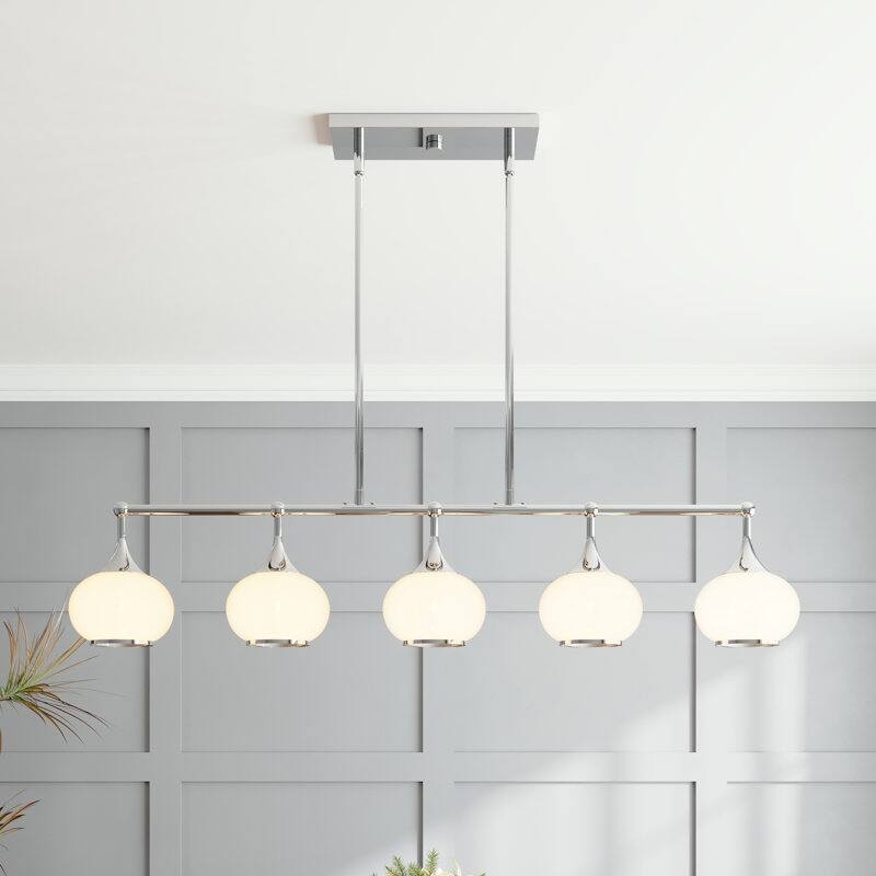 Acroma 5-light Modern Linear Chandelier with Opal Glass Globe Shade Kitchen Island Light - Polished Chrome
