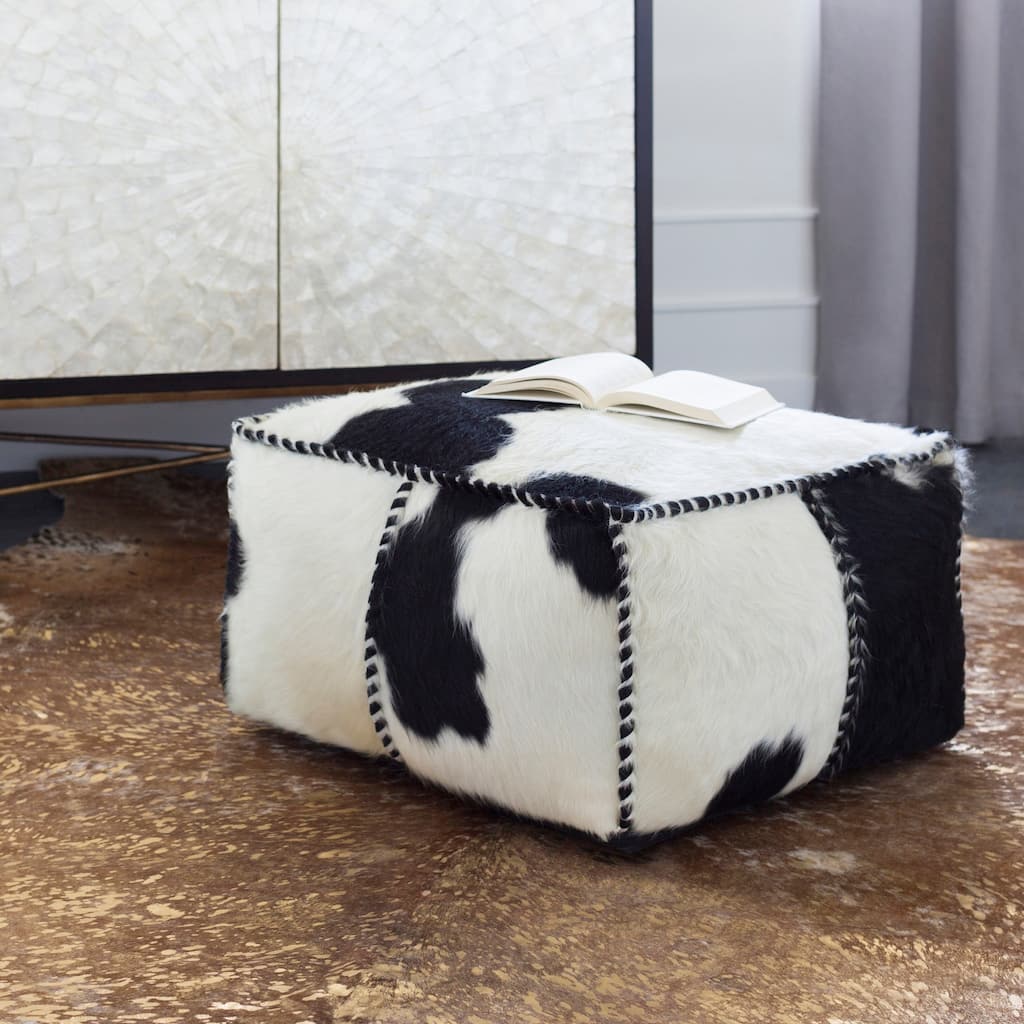 Angela Animal Pattern Square Hair On Hide Leather Pouf