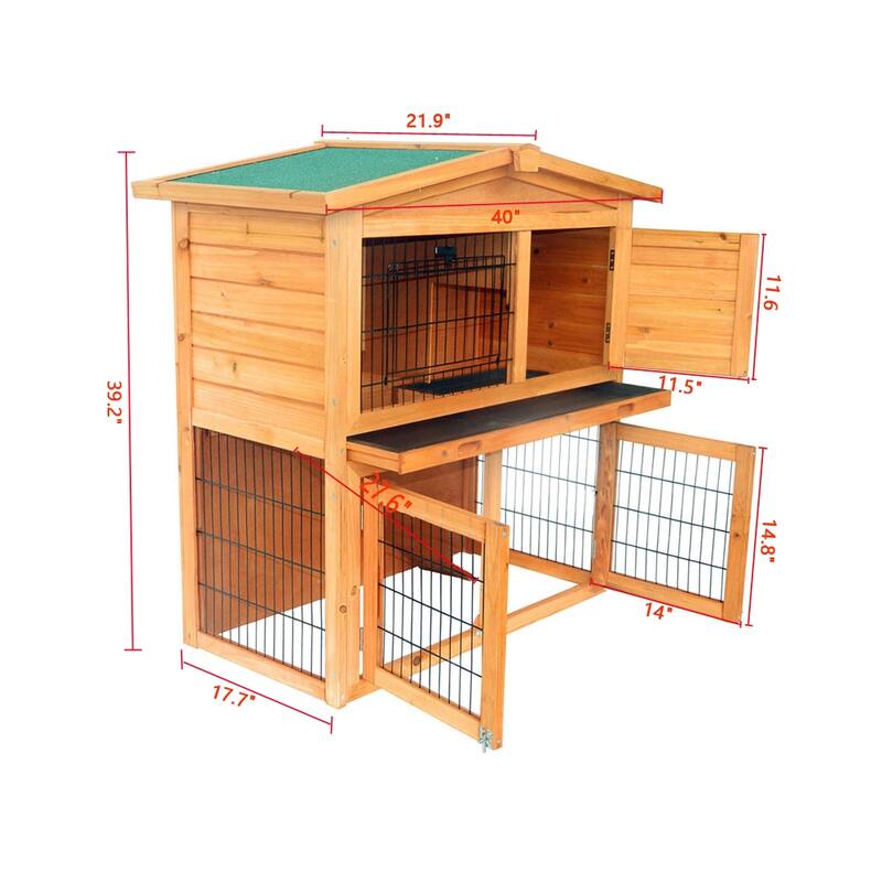 40" Triangle Roof Waterproof Wooden Rabbit Hutch A-Frame Pet Cage