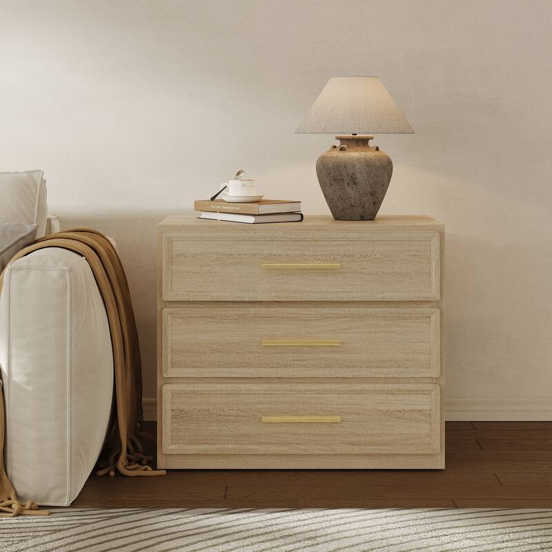 Gold-Accent 3-Drawer Nightstand: Multi-Use for Bedrooms, Guest Rooms & Dressers