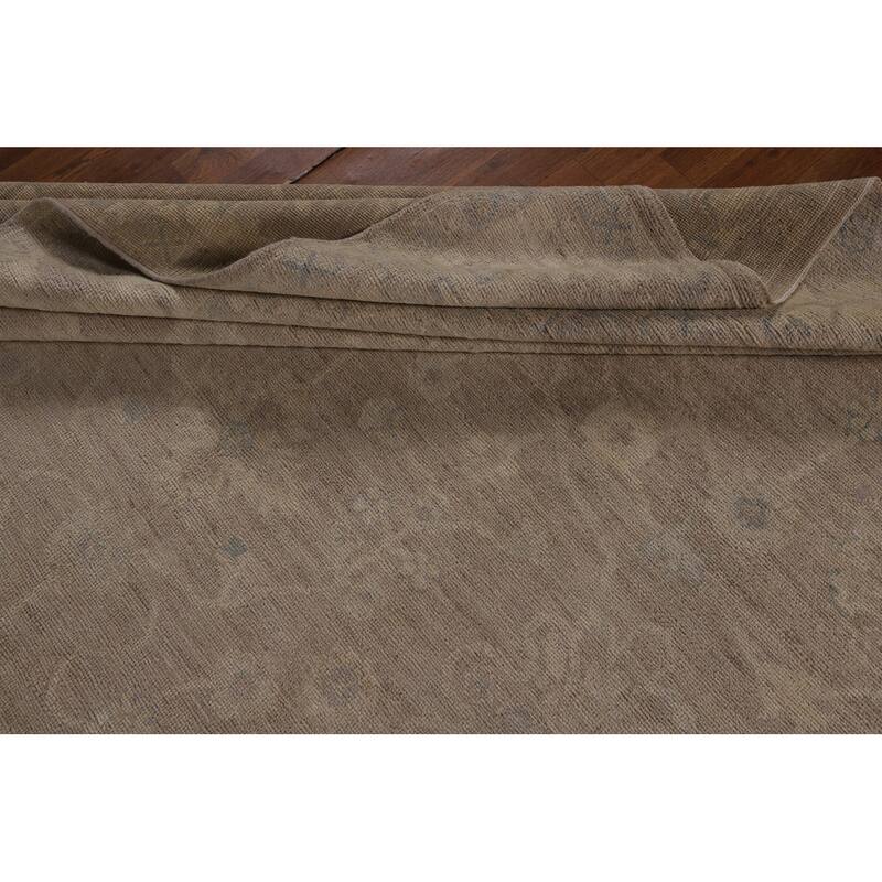 Vegetable Dye Oushak Turkish Rug Handmade Beige Wool Carpet - 8'0"x 9'11"