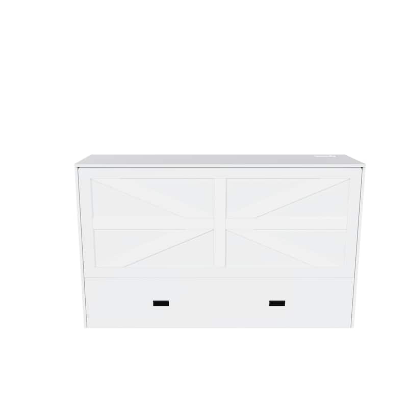 Hidden Folding Murphy Bed with Storage Drawers/Charging Station/Foldable Mattress/Full Size Mobile Cabinet Bed Frame/Noise-free