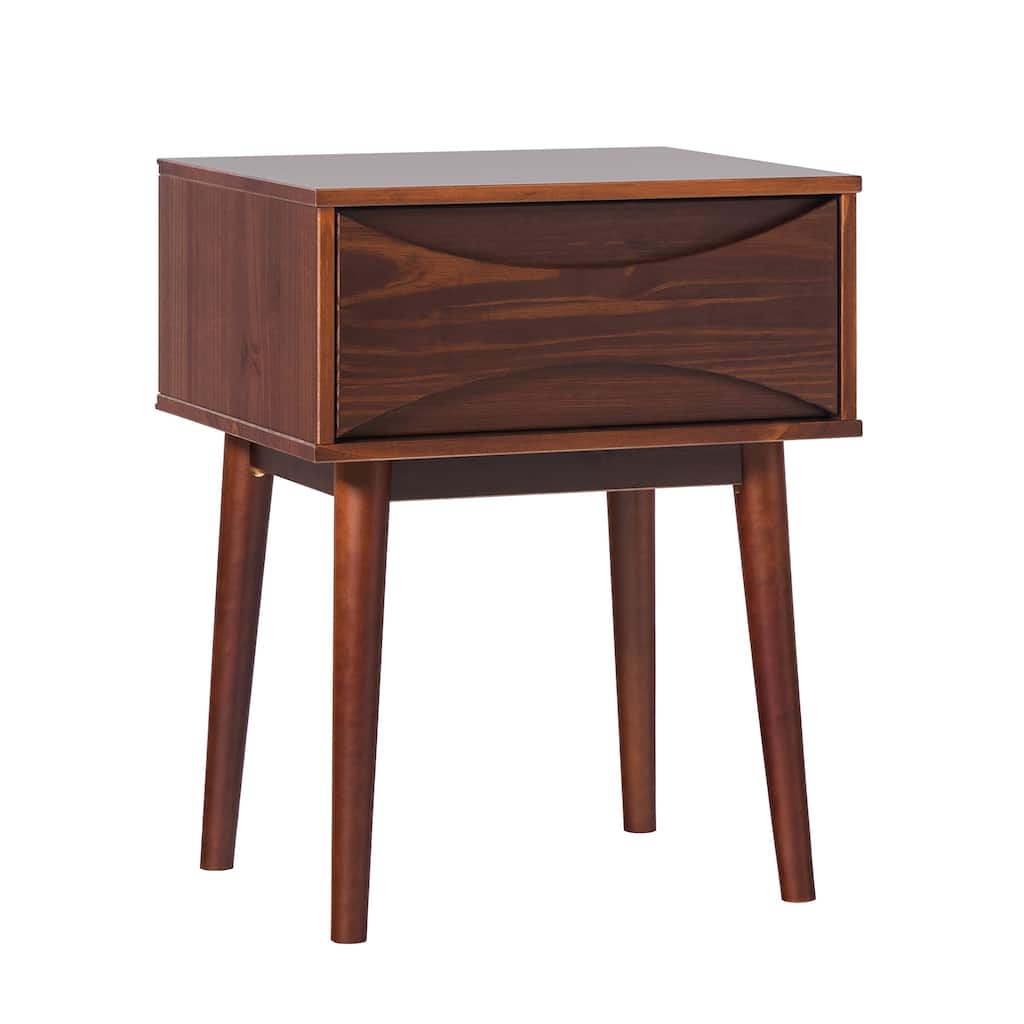 Mid-Century Modern 1-Drawer Solid Wood Nightstand - Walnut