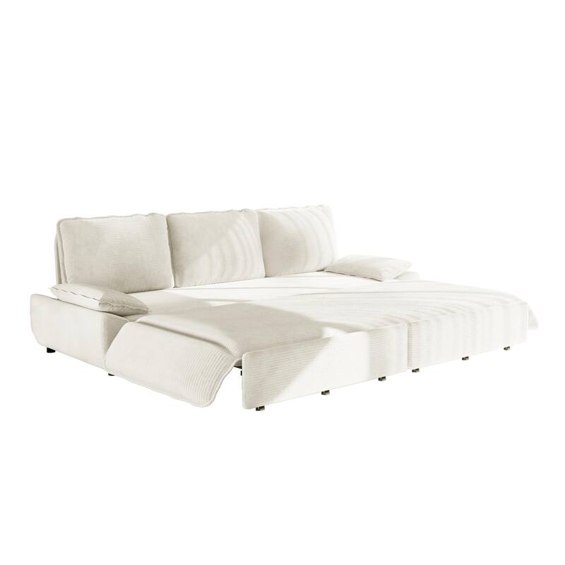 94.5" Corduroy Sofa Bed, 3-in-1 Convertible Sleeper Sofa Couch, Pull Out Sofa Bed, Space-Saving Upholstered Sofa