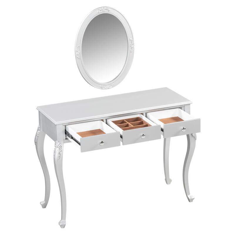 Makeup Vanity Desk with Oval Mirror, 3-Drawer Dressing Table