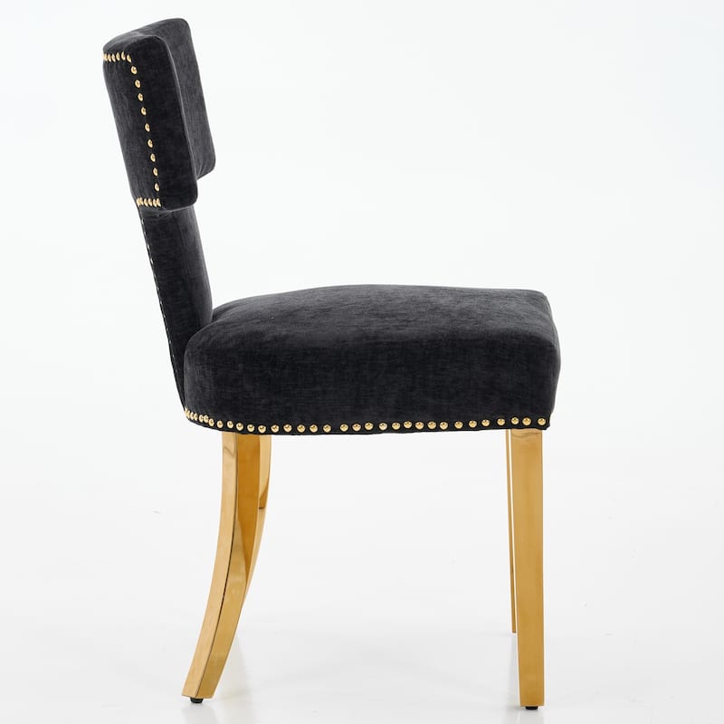 T-shaped Backrest Upholstered Dining Chairs with Steel Legs, Set of 2