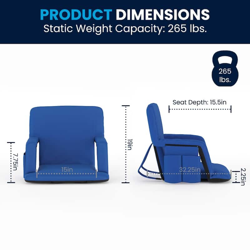 2 Pack Reclining Backpack Padded Stadium Chairs-Armrests & Storge Pockets