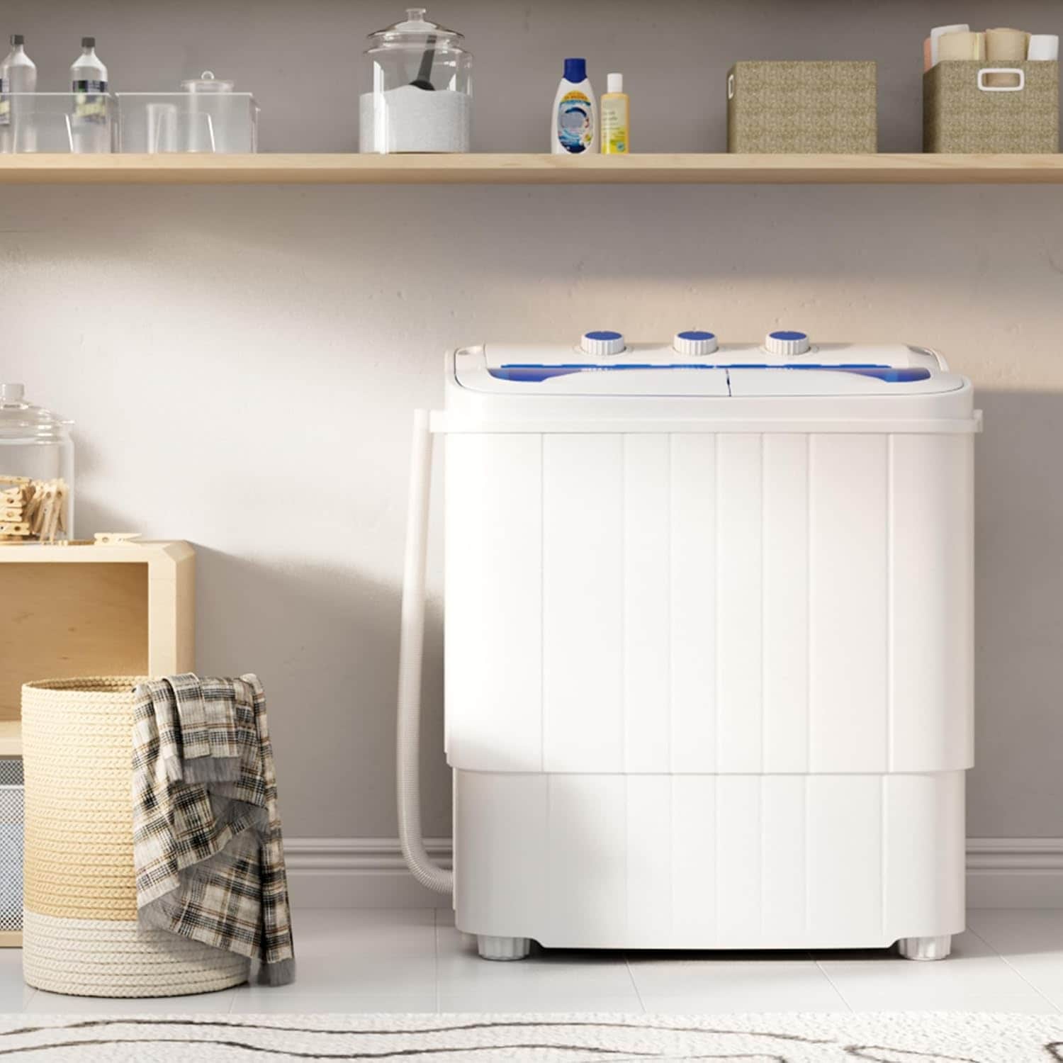 Portable Mini Twin Tub Spin Combo Washing Machine, 16 LBS Compact Mini Washer with Drain Pump for Dorms, Apartments, RVs