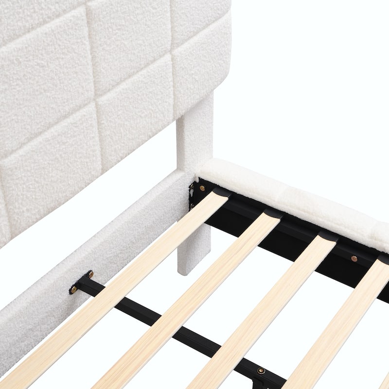 White Bouclé Floating Bed with Ambient Light