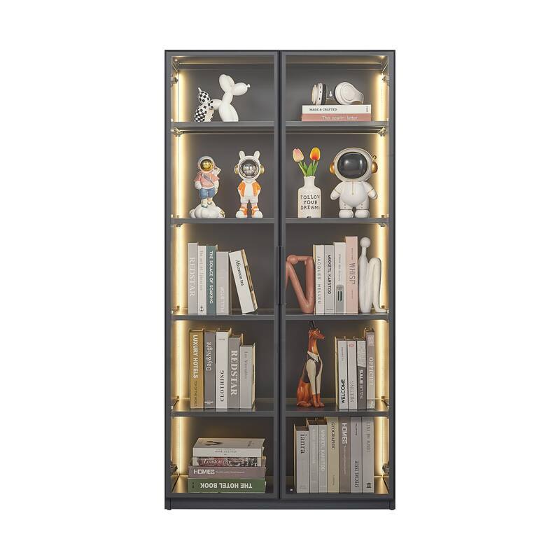 Double Door Metal Glass Display Storage Cabinet