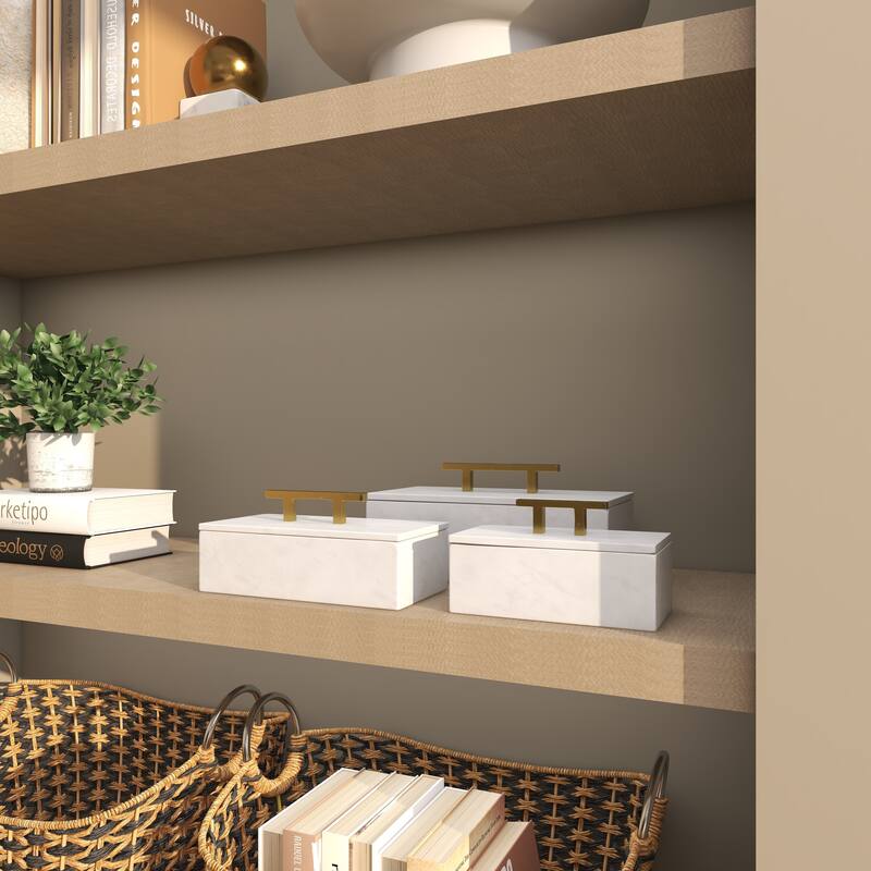 Black, Green or White Marble Box with Gold Handle (Set of 3) - S/3 12", 10", 8"W