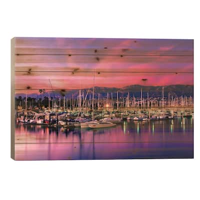 Stunning Magenta Sunset Over Santa Barbara Harbor, Santa Barbara County, California, USA Print On Wood by Panoramic Images