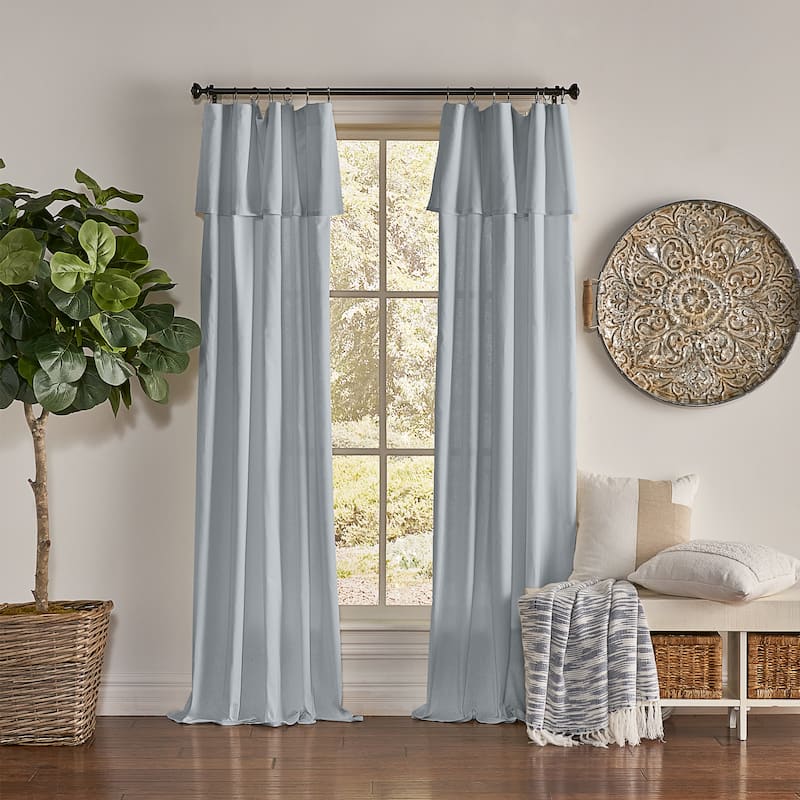 Mercantile Drop Cloth Light Filtering Ring Top Tab Farmhouse Curtain Panel with Valance - 84 Inches - Wave Blue