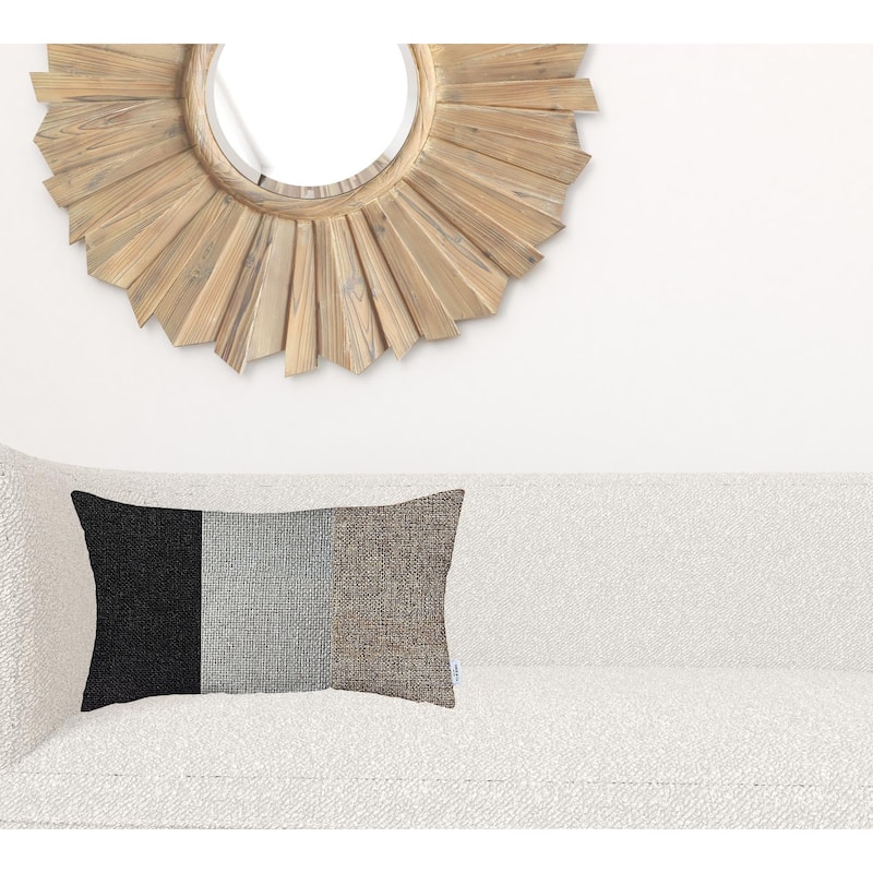 HomeRoots 12" X 20" Black And Brown Geometric Zippered Handmade Polyester Lumbar Pillow Cover