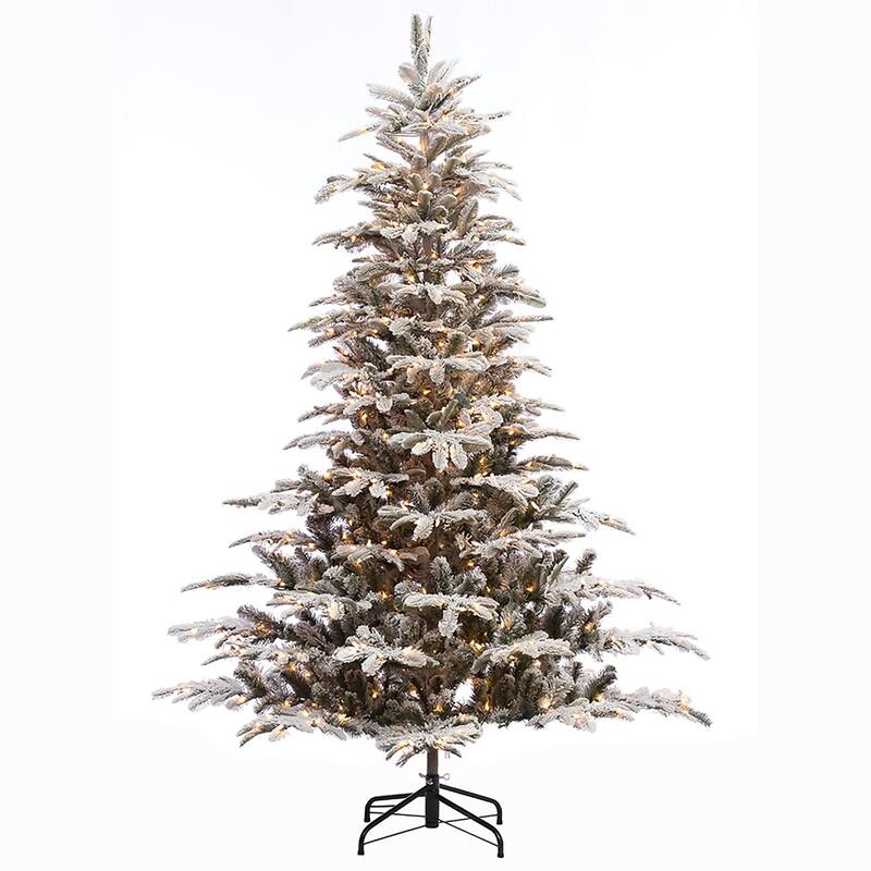 6.5' Full Flocked Aspen Fir Artificial Christmas Tree, Clear Lights - 6.5 Foot