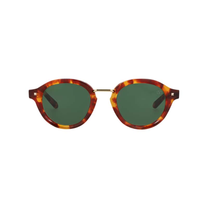 Valentino Round-Frame Acetate Sunglasses - Tortoise-Tortoise-Green - Multi - Green Lens