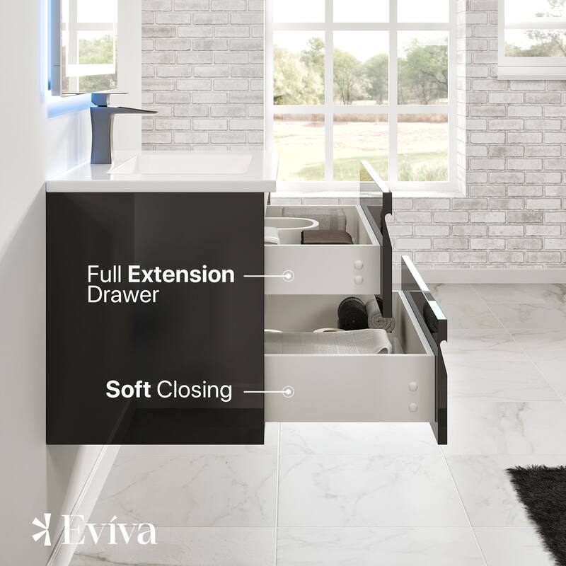 Eviva Joy 24" Wall Mount Bathroom Vanity with Porcelain Top