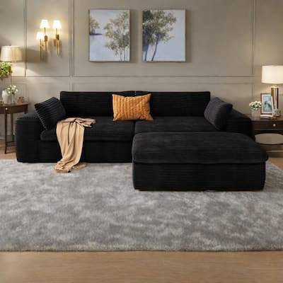 110" Corduroy L-Shaped Sectional Sofa with Ottoman Included and Deep Seat Cloud Couch, No Assembly