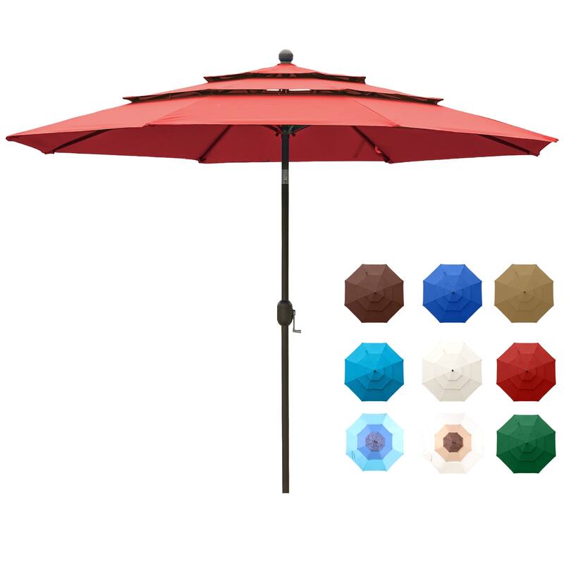 Aoodor Patio Umbrella 10 ft. for Dining Table Outdoor Market Yard Use 3 Tier Ventilation (Umbrella only) - Red