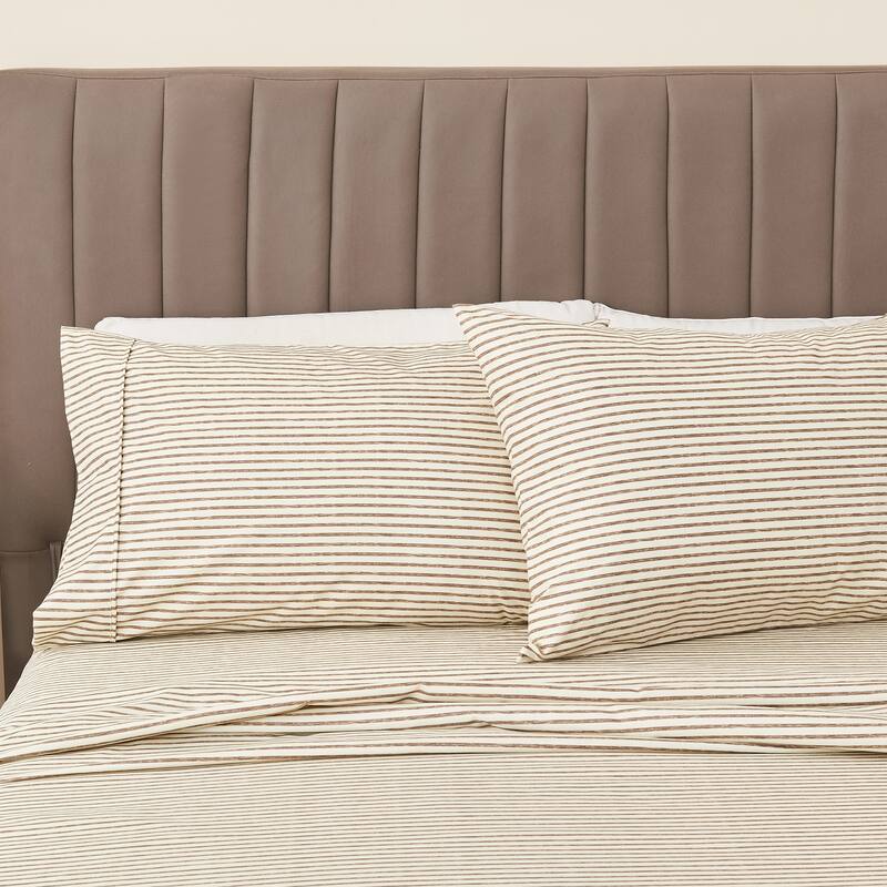 Linery & Co. Ultra-Soft Striped Brushed Microfiber Sheet Set - Queen - Stripe - Chocolate