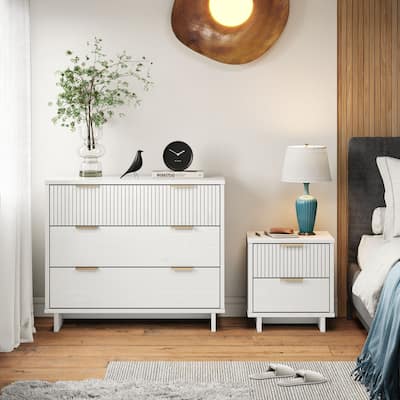 Manhattan Comfort 2-Piece Granville Modern Solid Wood Standard Dresser and Nightstand Set