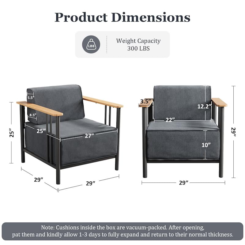 Pocassy Outdoor 2PCS Patio Chair with 10 Inch Dark Black Cushion
