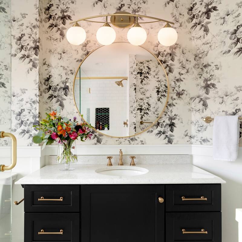 3/4-Light Dimmable Modern Brass Bathroom Vanity Light with Frosted Glass
