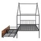 preview thumbnail 25 of 50, Twin/Full Size Metal House Bed with Two Drawers on Wheels, Kids Platform Bed with Roof Frame