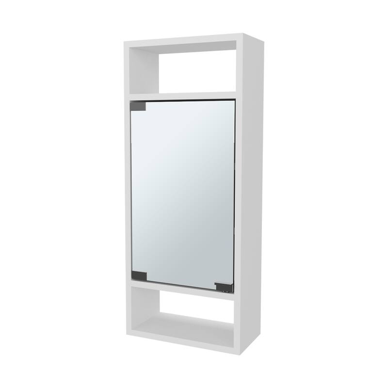 Medicine Cabinet with Mirrored Door and Open Storage - White