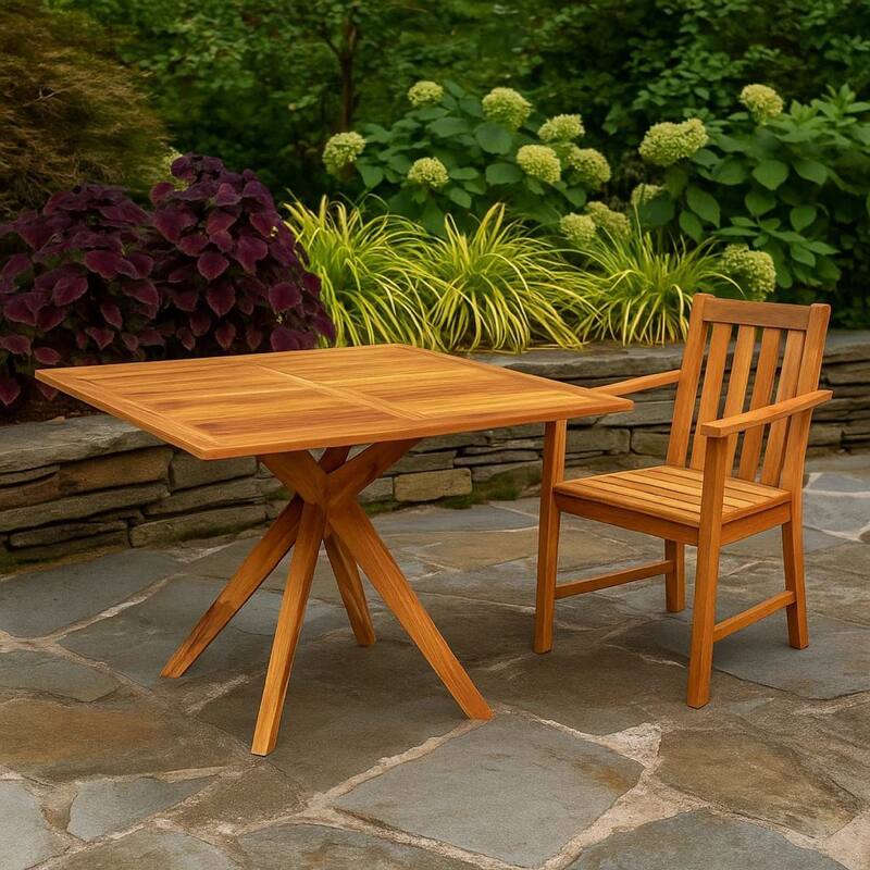 Patio Outdoor Dining Table, 43 Inch Square Natural Brown Acacia Wood - Natural Brown