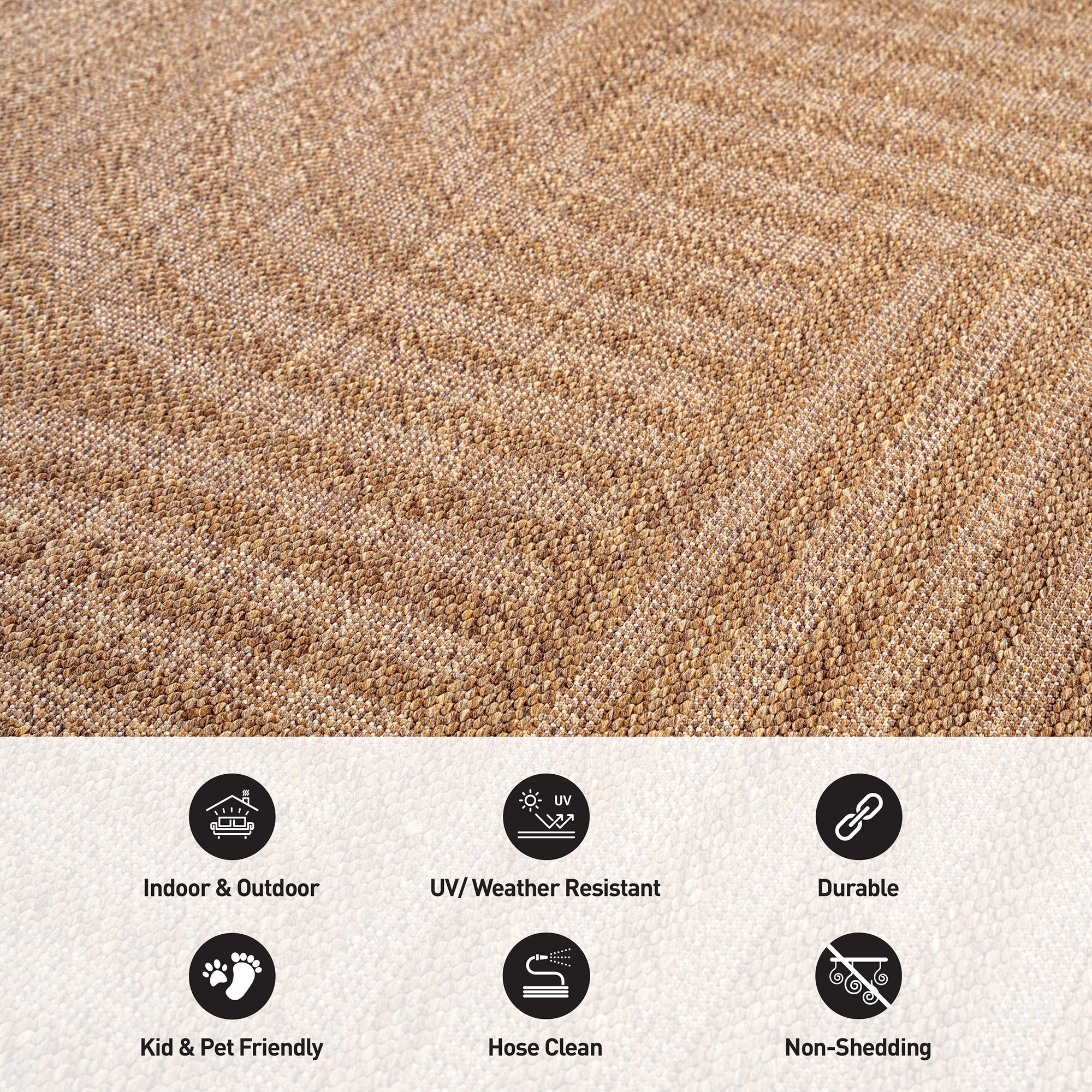 World Rug Gallery Geometric Indoor/Outdoor Flat Woven Area Rug - Natural Jute-Style, Easy-Care Patio Rug for Balcony Patio Deck