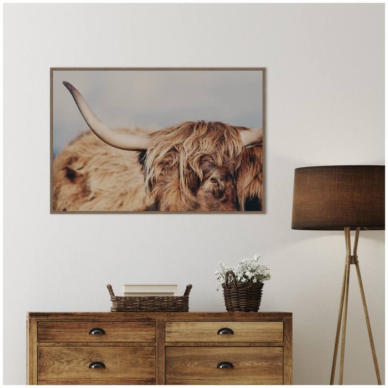Kate and Laurel Highland Cow IX Close by Laura Evans Framed Canvas Wall Art Print