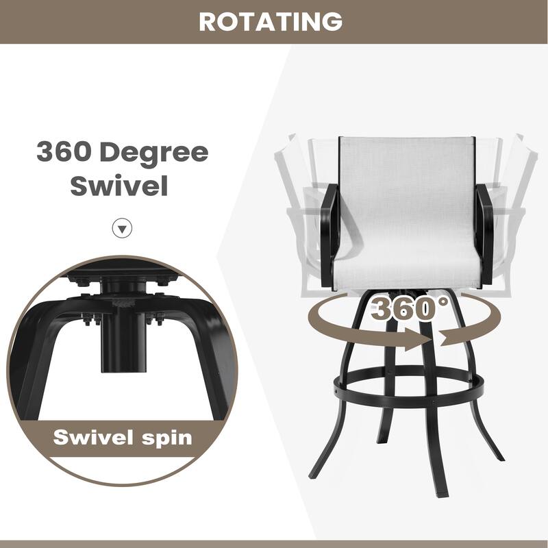 Pellebant Outdoor Aluminum Swivel Barstool Patio Bar Stools with Sunbrella Fabric - 18.31"Lx18.31"Wx43.31"H