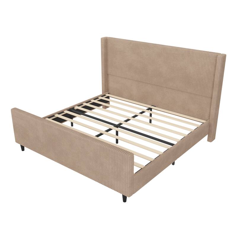 Corduroy Upholstered Bed with High Headboard by Harper&Bright Designs