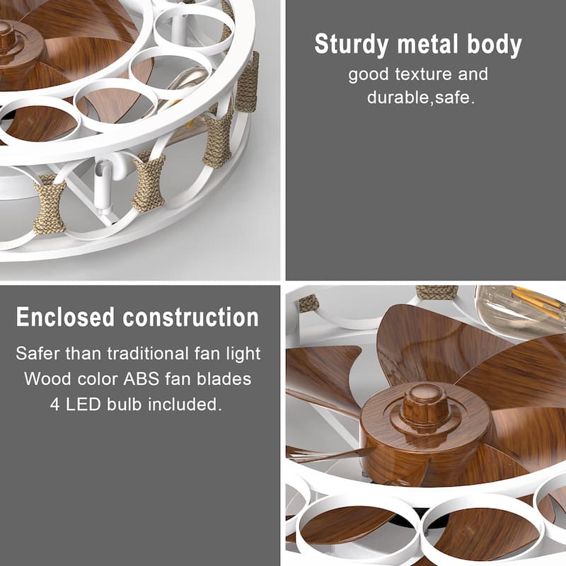 Caged Ceiling Fan with Lights Remote Control,Semi -embedded Modern Ceiling fans, 6 Speeds Reversible Blades