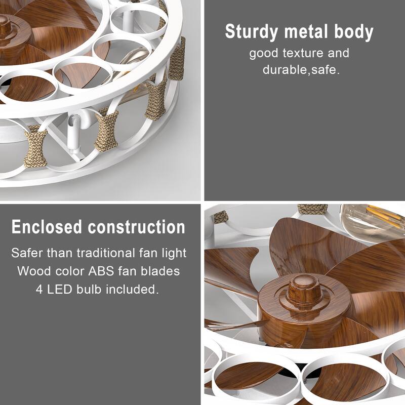 Oaks Aura 20in. Modern Industrial Low Profile Ceiling Fan with Light, Farmhouse Flush Mount Remote Control Ceiling Fan