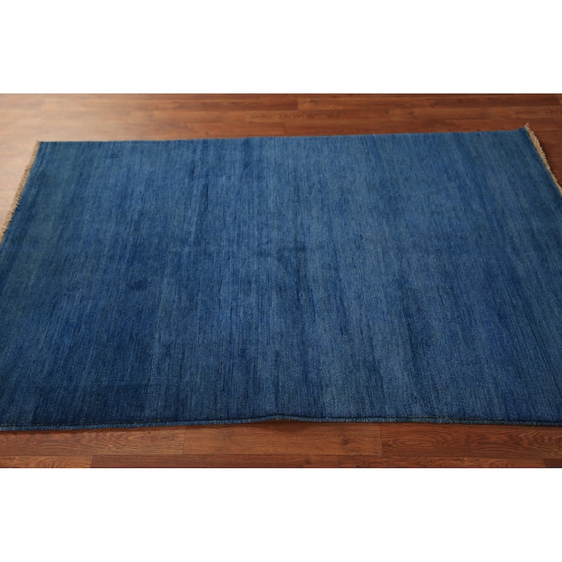 Blue Modern Gabbeh Oriental Rug Hand-Knotted Wool Carpet - 3'11" x 5'9"
