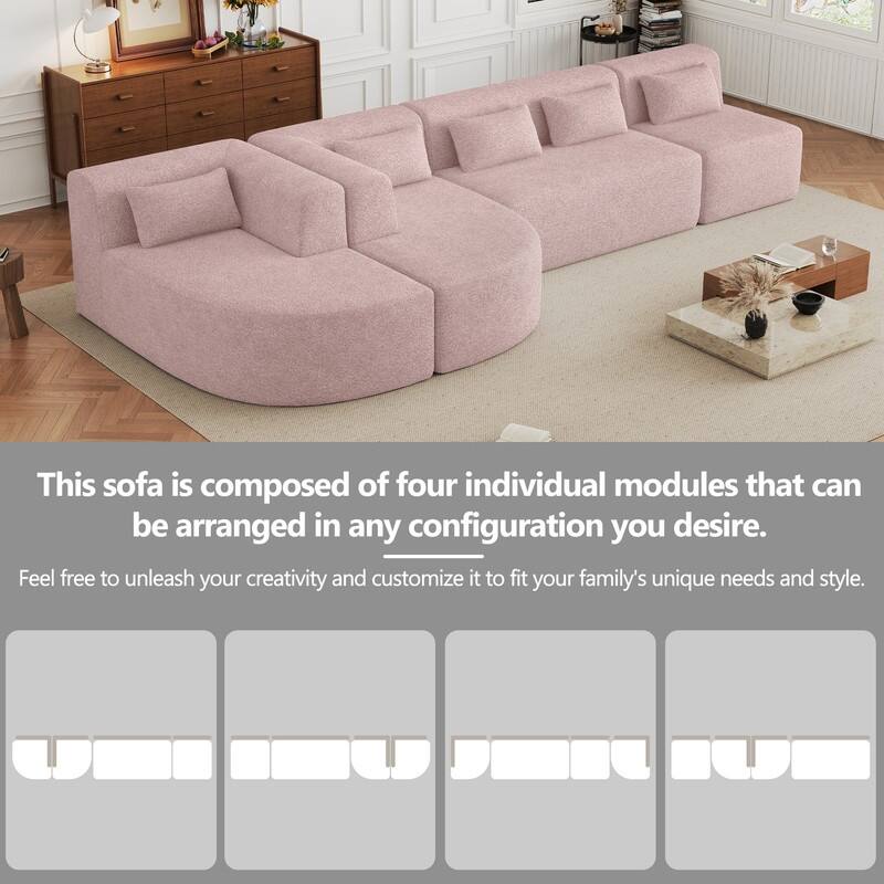 Free Combination Upholstered Sectional Sofa, Sofa Set with Curved Chaise Lounge, Large Floor Couch with Pillows